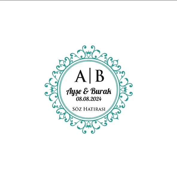 Yapraklı Oval Dikdörtgen Mühür Kına Nişan Düğün 3x3 cm özel etiket / 50 adet sticker ürün görseli 1
