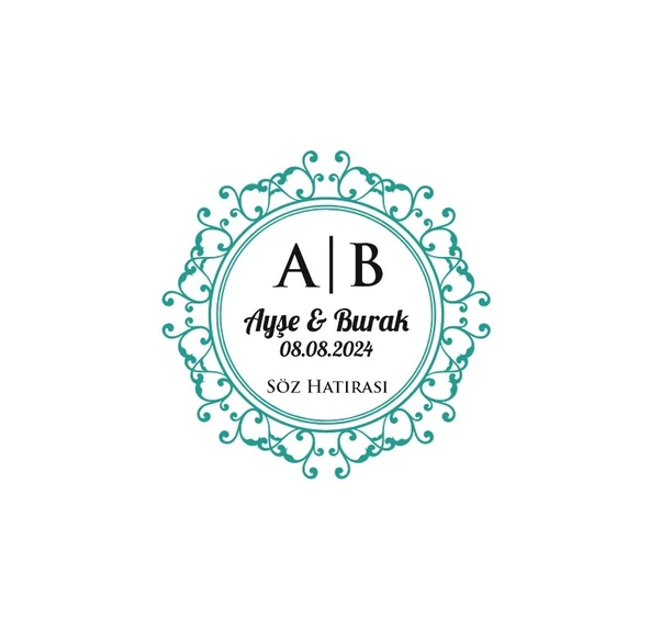 Dişli Kenarlı Kare Mühür Kına Nişan Düğün 3x3 cm özel etiket / 50 adet sticker ürün görseli 1
