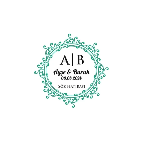 Dişli Kenarlı Dikdörtgen Mühür Kına Nişan Düğün 3x3 cm özel etiket / 50 adet sticker ürün görseli 1