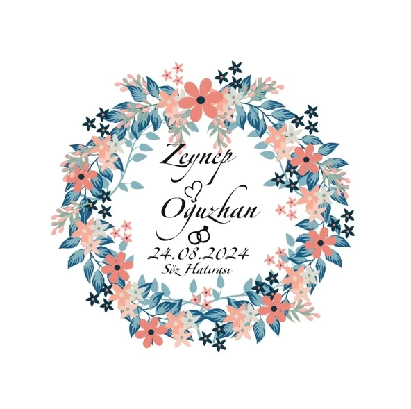 Kesik Köşeli Kare Mühür Kına Nişan Düğün 3x3 cm özel etiket / 50 adet sticker ürün görseli 1