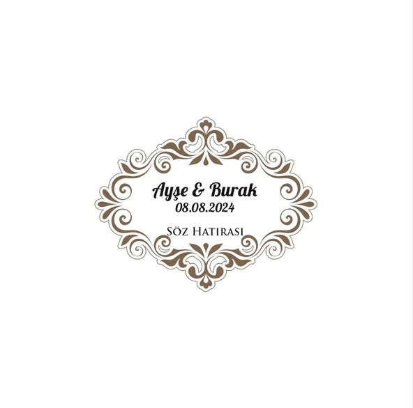 Çift Kenarlı Kare Mühür Kına Nişan Düğün 3x3 cm özel etiket / 50 adet sticker ürün görseli 1