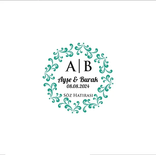 Çiçek Desenli Kare Mühür Kına Nişan Düğün 3x3 cm özel etiket / 50 adet sticker ürün görseli 1
