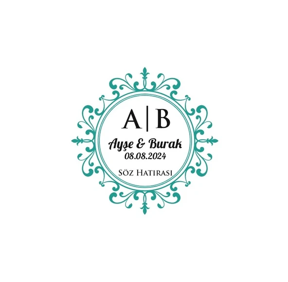 Zincir Çerçeveli Dikdörtgen Mühür Kına Nişan Düğün 3x3 cm özel etiket / 50 adet sticker ürün görseli 1