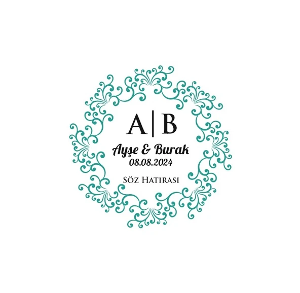 Dişli İkili Çerçeveli Kare Mühür Kına Nişan Düğün 3x3 cm özel etiket / 50 adet sticker ürün görseli 1