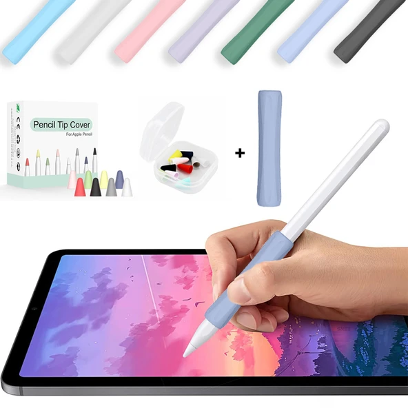 Apple Pencil 1-2 Nesil Pro USB-C Uyumlu Soft Yumuşak Silikon Kalem Tutucu ve 8'li Kalem Ucu Koruyucu  Lavanta ürün görseli 1