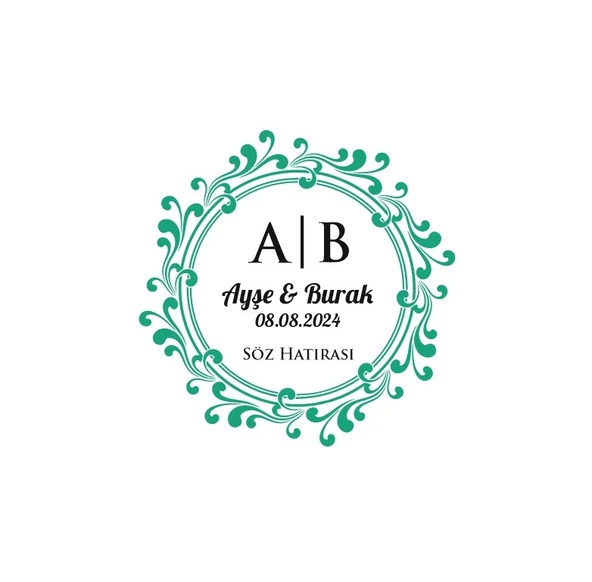 Çift Yaprak Desenli Dikdörtgen Mühür Kına Nişan Düğün 3x3 cm özel etiket / 50 adet sticker ürün görseli 1
