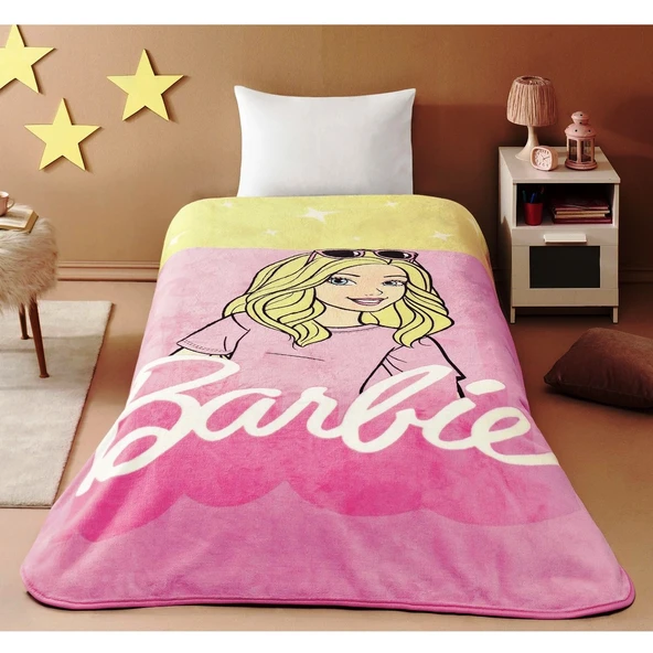 Taç Lisanslı Tek Kişilik Çocuk Battaniye (160x220)-Barbie Girl Malibu Pembe ürün görseli 1