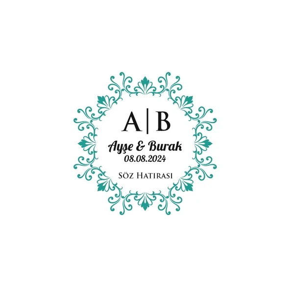 Kare Çerçeveli İç Yuvarlak Mühür Kına Nişan Düğün 3x3 cm özel etiket / 50 adet sticker ürün görseli 1