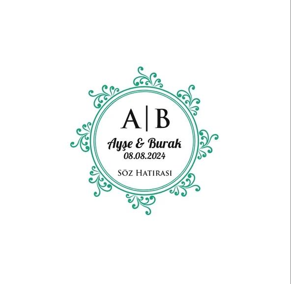 Çokgen Kenarlı Dikdörtgen Mühür (Kalın) Kına Nişan Düğün 3x3 cm özel etiket / 50 adet sticker ürün görseli 1