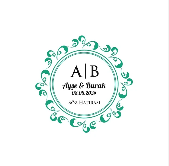İki Taraflı Dalgalı Kare Mühür Kına Nişan Düğün 3x3 cm özel etiket / 50 adet sticker ürün görseli 1