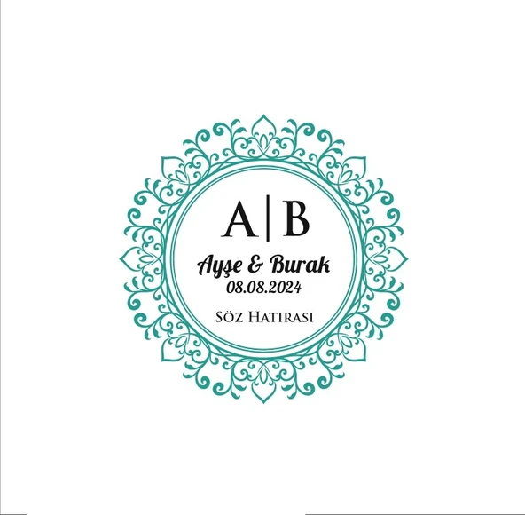 Basit Kenarlı Kare Mühür Kına Nişan Düğün 3x3 cm özel etiket / 50 adet sticker ürün görseli 1