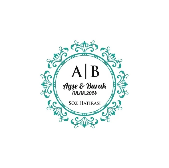 Üçlü Çerçeveli Kare Mühür Kına Nişan Düğün 3x3 cm özel etiket / 50 adet sticker ürün görseli 1