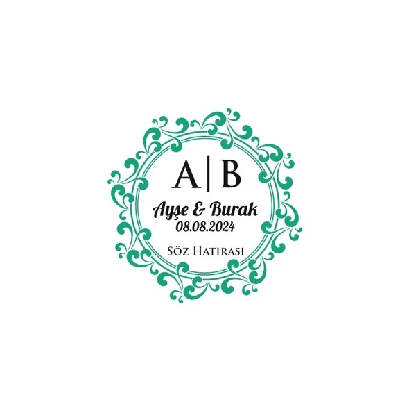 Yaprak Dal Desenli Dikdörtgen Mühür Kına Nişan Düğün 3x3 cm özel etiket / 50 adet sticker ürün görseli 1