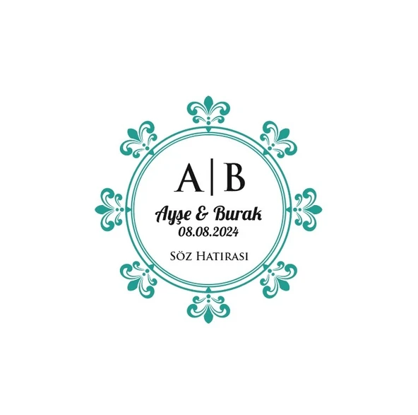 Yuvarlak Kenarlı Kare Mühür Kına Nişan Düğün 3x3 cm özel etiket / 50 adet sticker ürün görseli 1