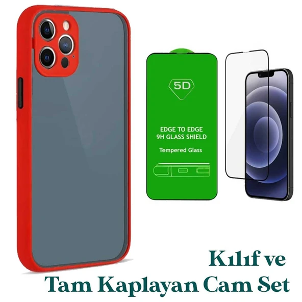 Apple iPhone 11 Pro Max Uyumlu Montreal Kılıf Ve Tam Kaplayan Cam Set Kırmızı ürün görseli 1
