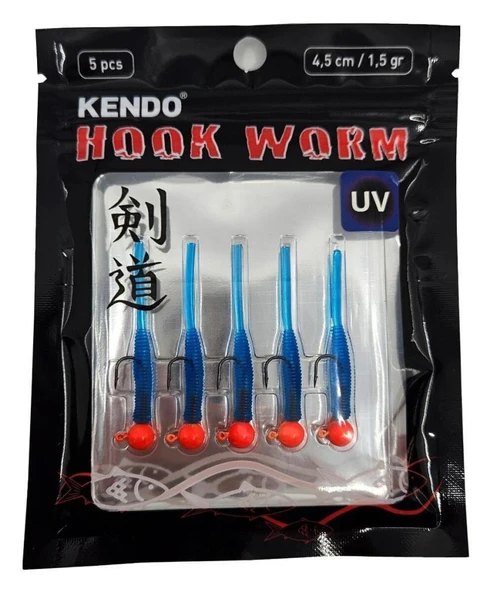 Kendo Hook Worm Jighead+Lrf Silikonu 1.5gr+4.5cm 5 Adet ürün görseli 1