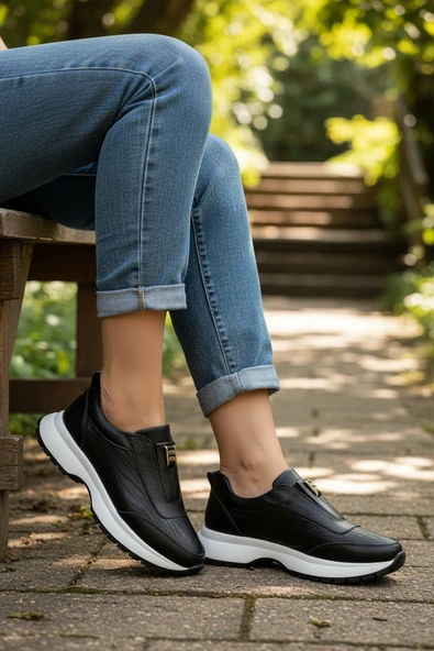 Konfores 1965-273061 Hakiki Deri Anatomik Tabanlı Kadın Sneakers Ayakkabı ürün görseli 1