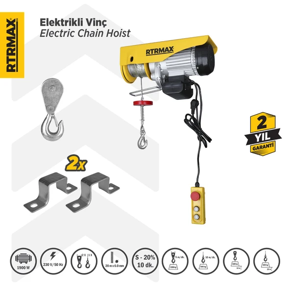 RTM490 Elektrikli Vinç 1900 W 600/1200 Kg Bakır Sargı ürün görseli 1