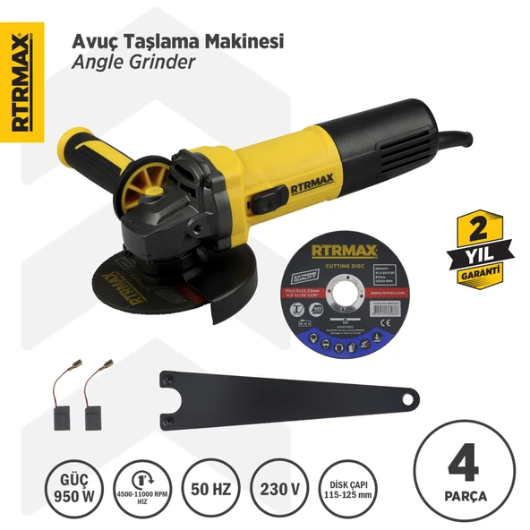 RTM1095 Avuç Taşlama Makinası 125 mm 950 W Devir Ayarlı ürün görseli 1