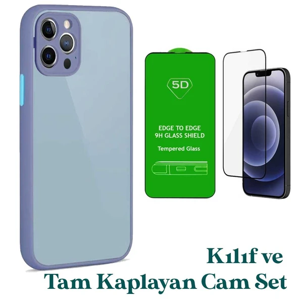 Apple iPhone 11 Pro Uyumlu Montreal Kılıf Ve Tam Kaplayan Cam Set Lavanta Gri ürün görseli 1