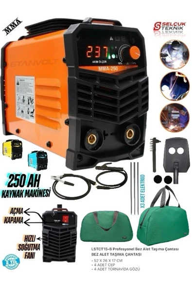 250 Amper Inverter Kademeli Çanta Kaynak Makinesi + LSTCT15-B Profesyonel Bez Alet Taşıma Çantası ürün görseli 1