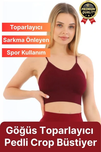 Göğüs Toparlayıcı Sarkma Önleyen Gündelik Spor Kullanım İnce İp Askılı Pedli Çizgili Crop Büstiyer ürün görseli 1