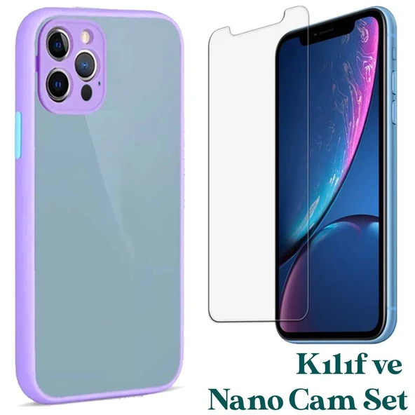 Apple iPhone 12 Pro Uyumlu Montreal Kılıf Ve Nano Cam Ekran Koruyucu Set Lila ürün görseli 1