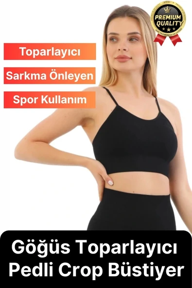 Göğüs Toparlayıcı Sarkma Önleyen Gündelik Spor Kullanım İnce İp Askılı Pedli Çizgili Crop Büstiyer ürün görseli 1