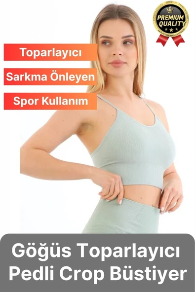 Göğüs Toparlayıcı Sarkma Önleyen Gündelik Spor Kullanım İnce İp Askılı Pedli Çizgili Crop Büstiyer ürün görseli 1