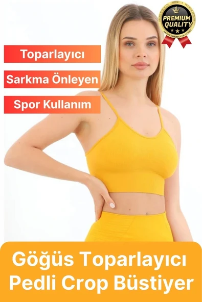 Göğüs Toparlayıcı Sarkma Önleyen Gündelik Spor Kullanım İnce İp Askılı Pedli Çizgili Crop Büstiyer ürün görseli 1