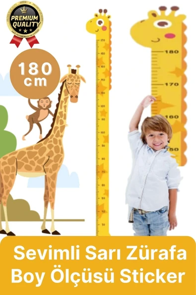 Yeni Seri Çift Taraflı Bantlı Çocuk Büyüme Cetveli Eğlenceli Sevimli Sarı Zürafa Boy Ölçüsü Sticker ürün görseli 1