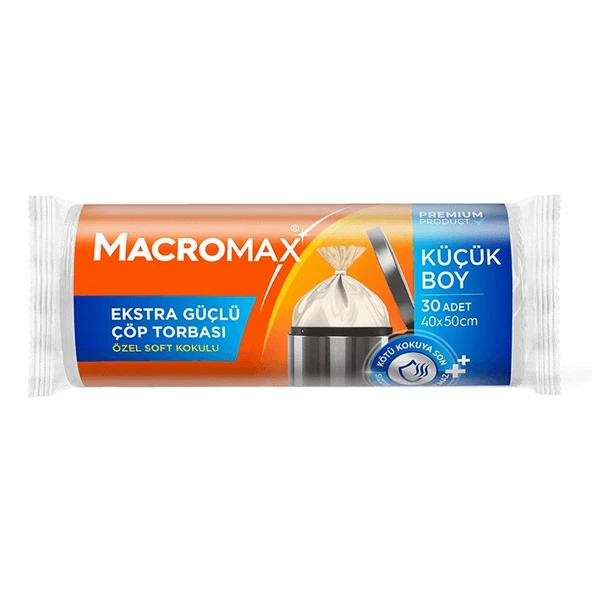 MACROMAX EKSTRA GÜÇLÜ ÇÖP TORBASI KÜÇÜK BOY 30LU 40X50CM  ÖZEL SOFT KOKULU  3266 ürün görseli 1