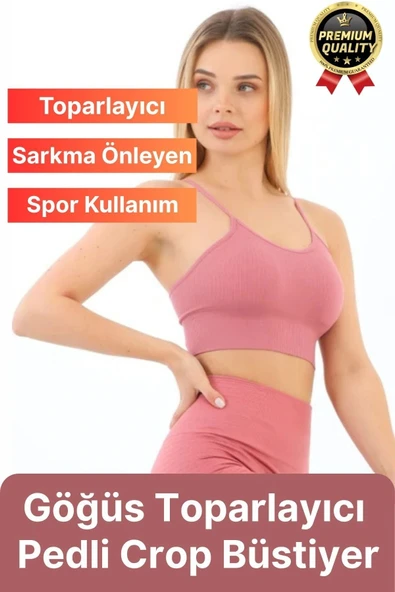 Göğüs Toparlayıcı Sarkma Önleyen Gündelik Spor Kullanım İnce İp Askılı Pedli Çizgili Crop Büstiyer ürün görseli 1