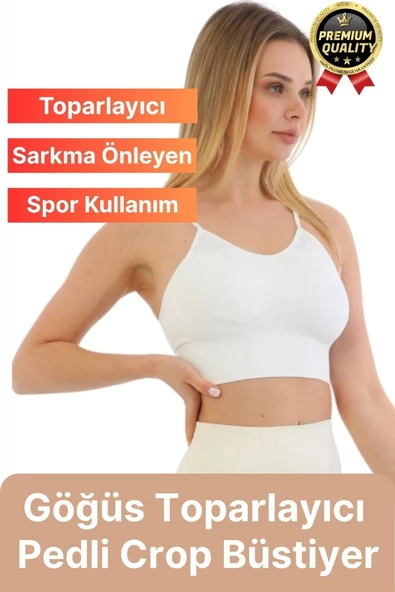 Göğüs Toparlayıcı Sarkma Önleyen Gündelik Spor Kullanım İnce İp Askılı Pedli Çizgili Crop Büstiyer ürün görseli 1
