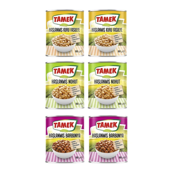 Tamek Haşlanmış Kuru Fasulye - Nohut - Barbunya 800 gr 6 lı Karma Paket ürün görseli 1
