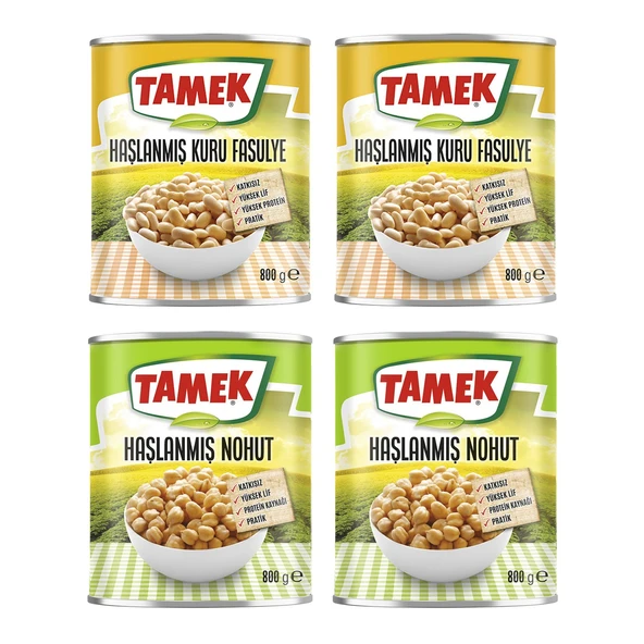 Tamek Haşlanmış Kuru Fasulye - Nohut 800 gr 4 lü Karma Paket ürün görseli 1