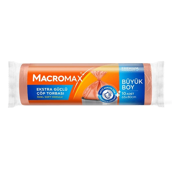 MACROMAX EKSTRA GÜÇLÜ ÇÖP TORBASI ORTA BOY 10 LU 65X80CM  ÖZEL SOFT KOKULU   3280 ürün görseli 1