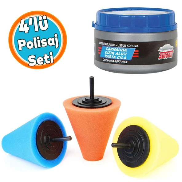 (4 PARÇA) Konik Pasta Cila Matkap Ucu Jant Oto Parlatma Polisaj Süngeri Aparatı Temizlik Seti ürün görseli 1