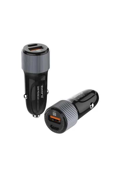 SWORD 38W QC3.0+PD3.0 Hızlı Araç Şarjı, USB-C & USB-A, Akıllı Çip, LED Işık SW-1U1CQ3 ürün görseli 1