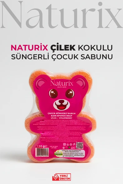 Ayıcık Şekilli Süngerli Çilekli Çocuk Sabunu Hassas Ciltler İçin Yumuşak Bakım - 150 gr ürün görseli 1