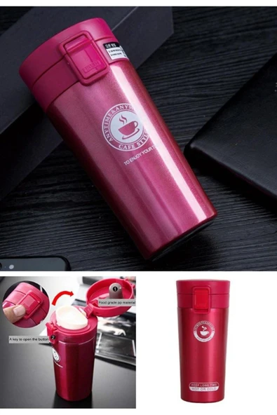 12 Saate Kadar Sıcak Soğuk Tutma Filtreli Çift Katmanlı Pembe Mug Termos SUS 304 380 ML ürün görseli 1