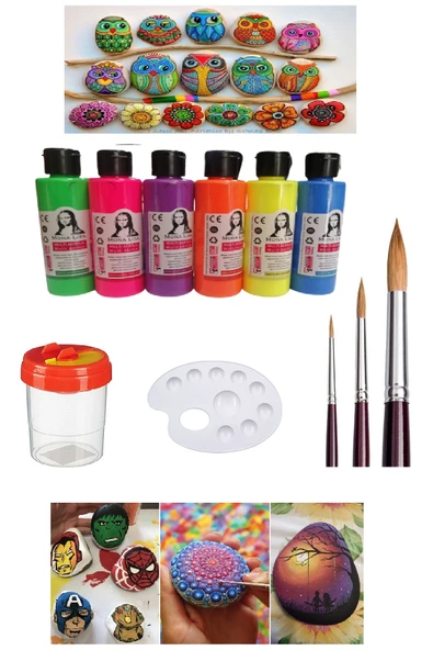 Taş Boyama Seti 6 Neon Renk Set 1 Paket ürün görseli 1