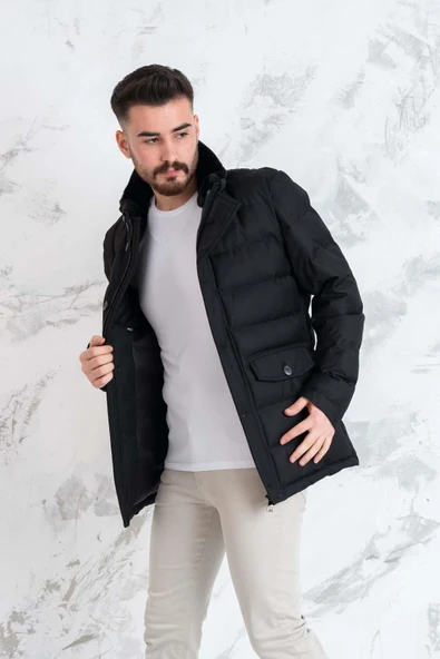 YAKA KÜRKLÜ REGULAR FİT ERKEK ŞİME MONT - Resim 4