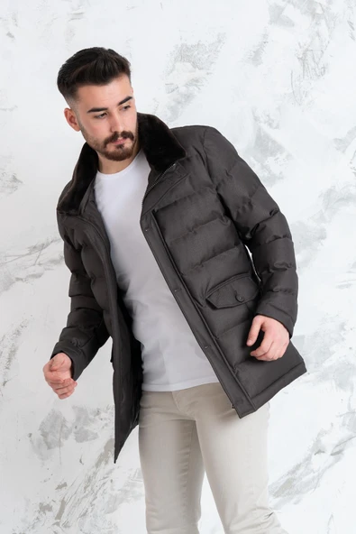 YAKA KÜRKLÜ REGULAR FİT ERKEK ŞİME MONT - Resim 9