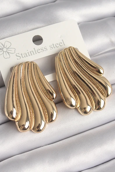 Pirinç Gold Renk İşlemeli İstirdye Model Kadın Küpe TJ-BKP10262 ürün görseli 1