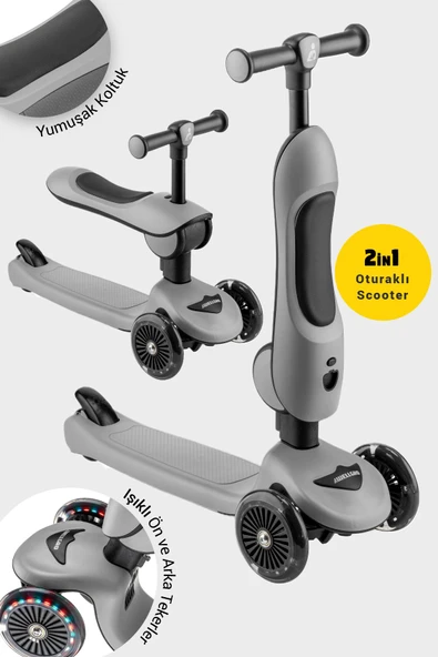 Wellgro Easy Go Oturaklı ve Işıklı Scooter, Gri ürün görseli 1