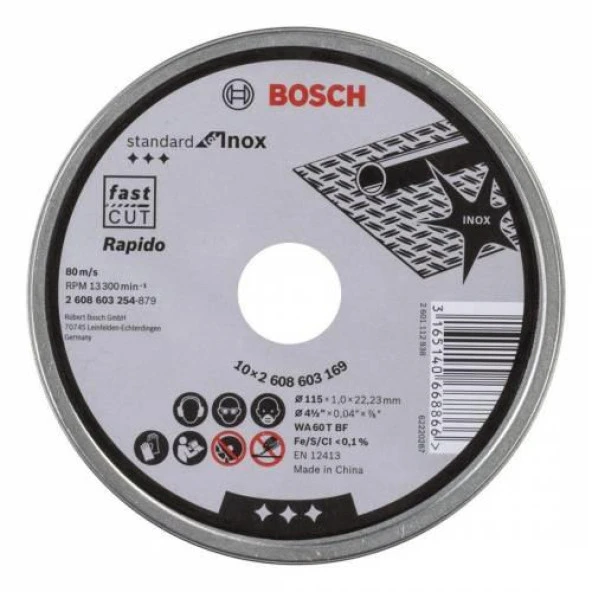 Bosch SD İnox Rapido Kesme Taşı 115x1,0mm 10 lu ürün görseli 1