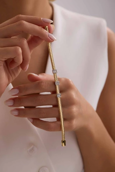 İtaly Model Özel Tasarım Altın Baget Bileklik 18 cm - 5 mm ürün görseli 1