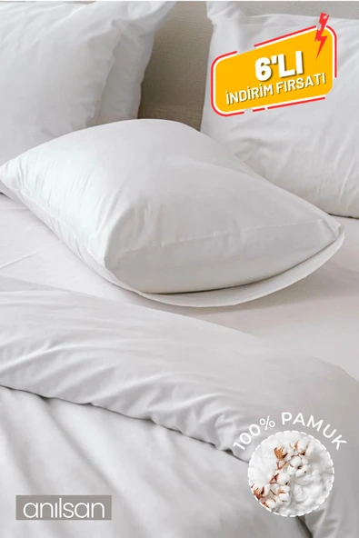 6'lı Beyaz Yastık Kılıfı – 50x70 Cm, %100 Pamuk, 83tel ürün görseli 1
