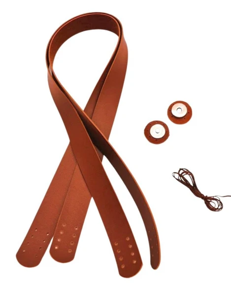 Çanta Aksesuar Taba Renk 70x2.4 cm Çift Çanta Sapı, Gümüş Aparatlı Mıknatıs, 2 Metre Dikme İpi ürün görseli 1